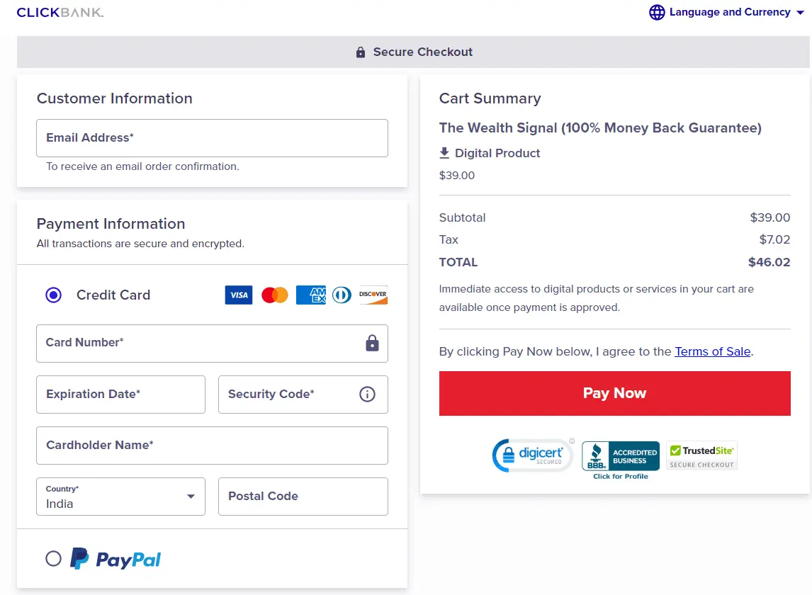 The Wealth Signal Checkout Page